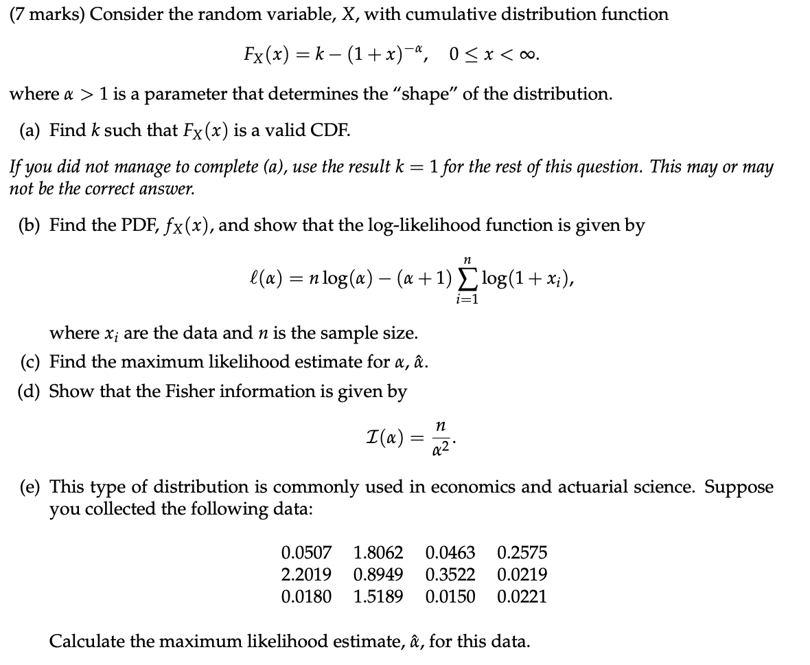 Solved 7 Marks Consider The Random Variable X With Cu Chegg Com