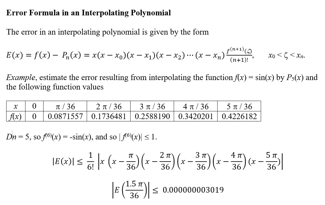 Solved Error Formula In An Interpolating Polynomial The E Chegg Com