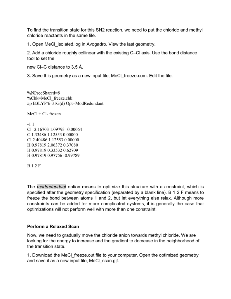 CHEM517 TUTORAL 5 Locating Transition States Using | Chegg.com