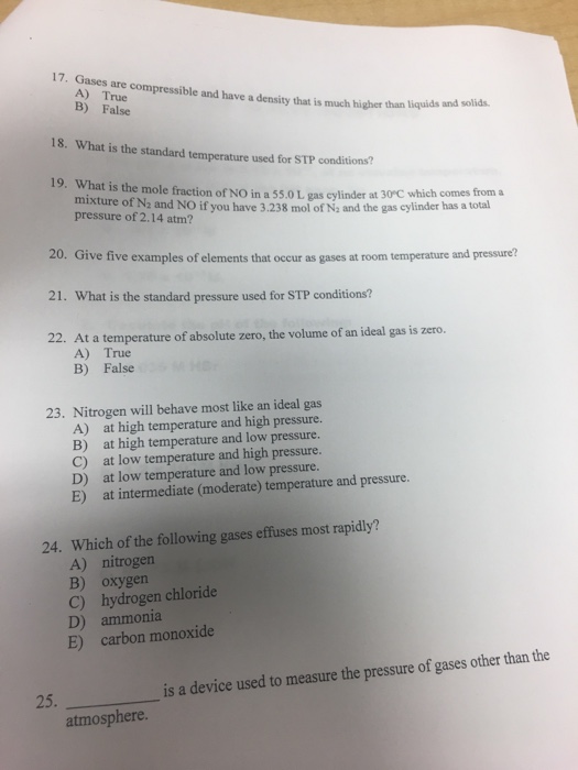 Solved Gases are compressible and have a density that is