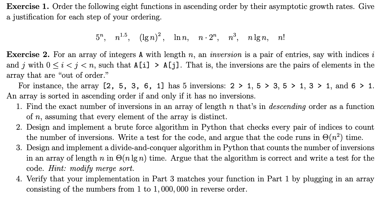 Solved Exercise 1. Order the following eight functions in | Chegg.com
