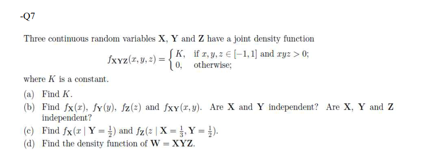 Solved Three continuous random variables X, Y and Z have a | Chegg.com