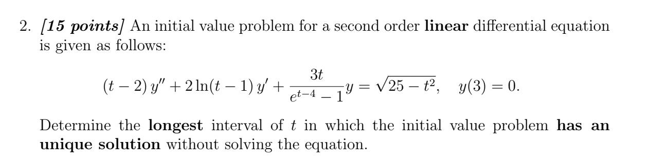 Solved [15 points] An initial value problem for a second | Chegg.com