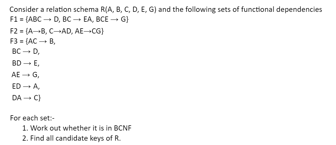 Solved Consider A Relation Schema R(A,B,C,D,E,G) And The | Chegg.com