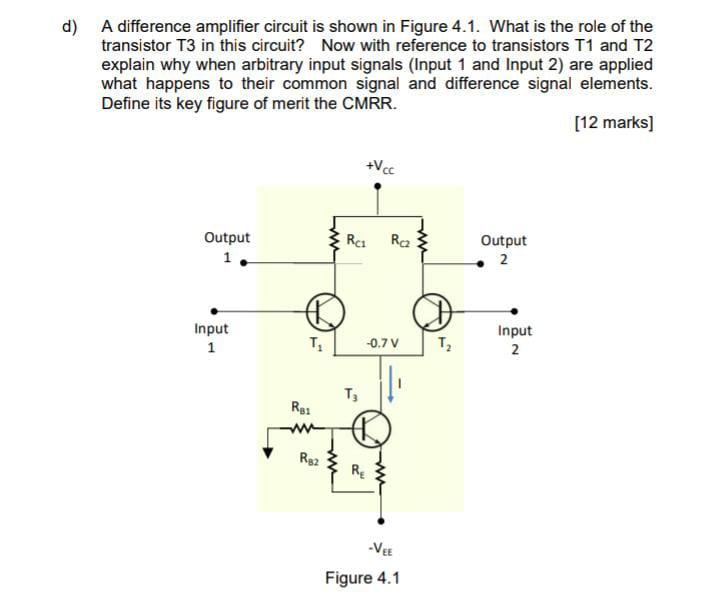 Solved D) A Difference Amplifier Circuit Is Shown In Figure | Chegg.com