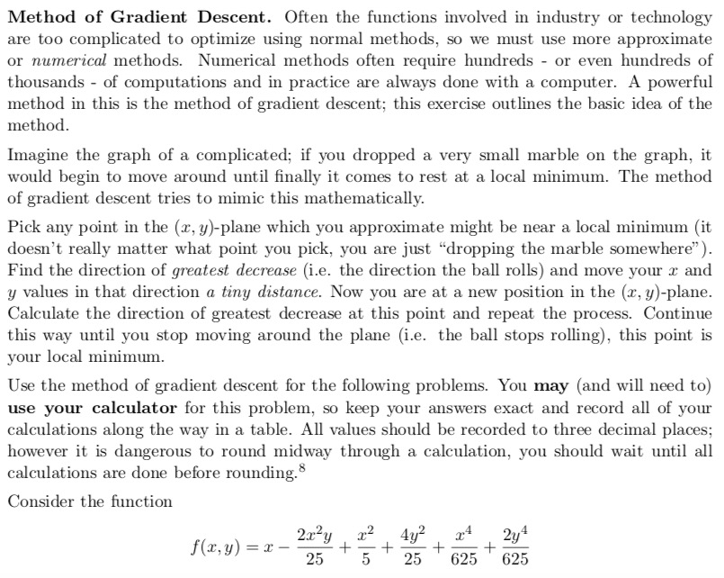 Solved Method of Gradient Descent. Often the functions | Chegg.com
