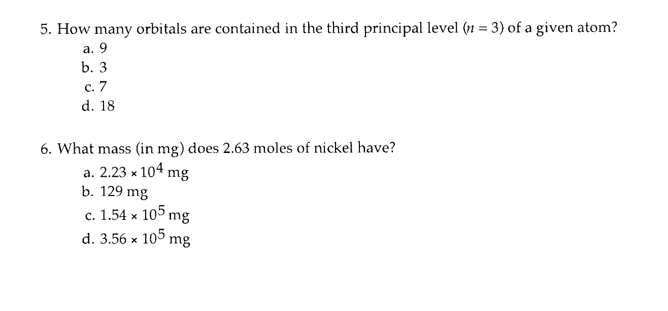 Solved 5. How many orbitals are contained in the third | Chegg.com