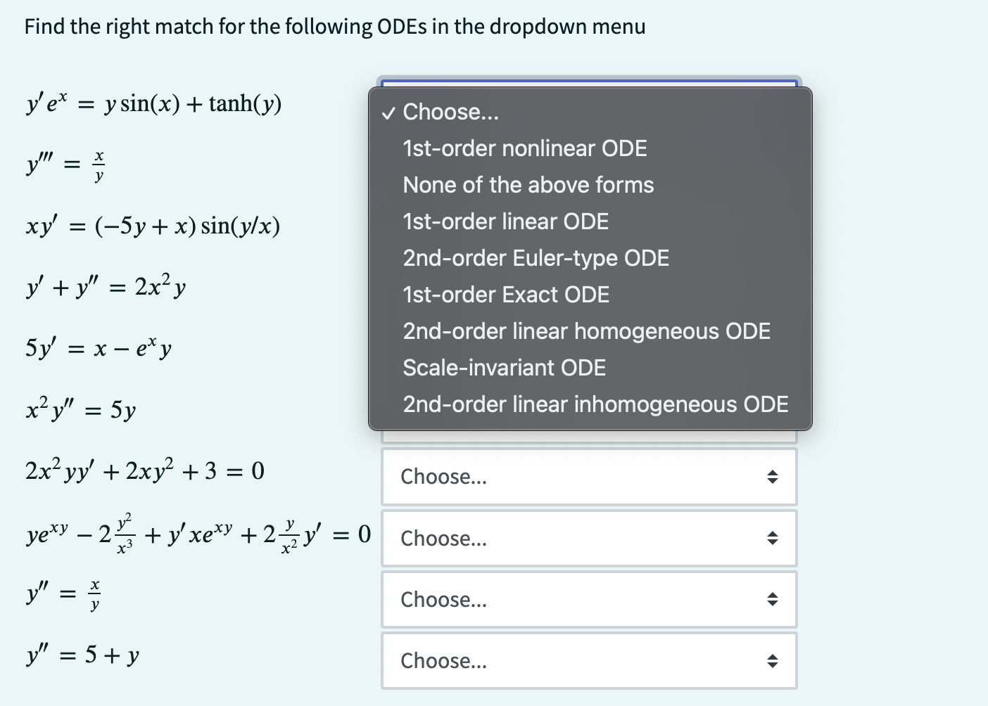 Solved Find the right match for the following ODEs in the | Chegg.com