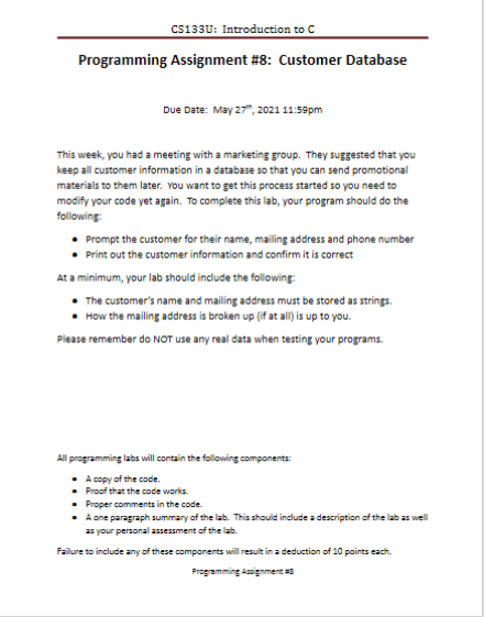 Solved CS133U: Introduction to C Programming Assignment #8: | Chegg.com