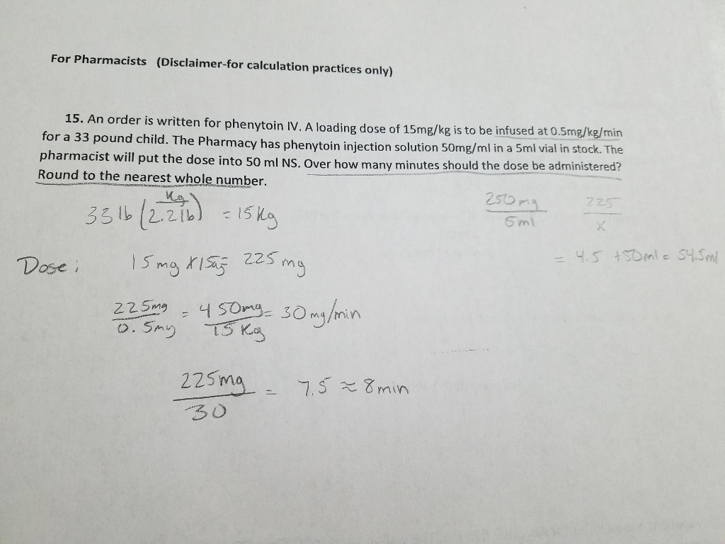 Solved For Pharmacists (Disclaimerfor calculation practices