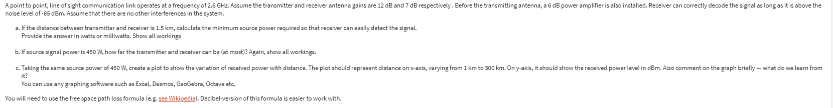 Solved A point to point, line of sight communication link | Chegg.com