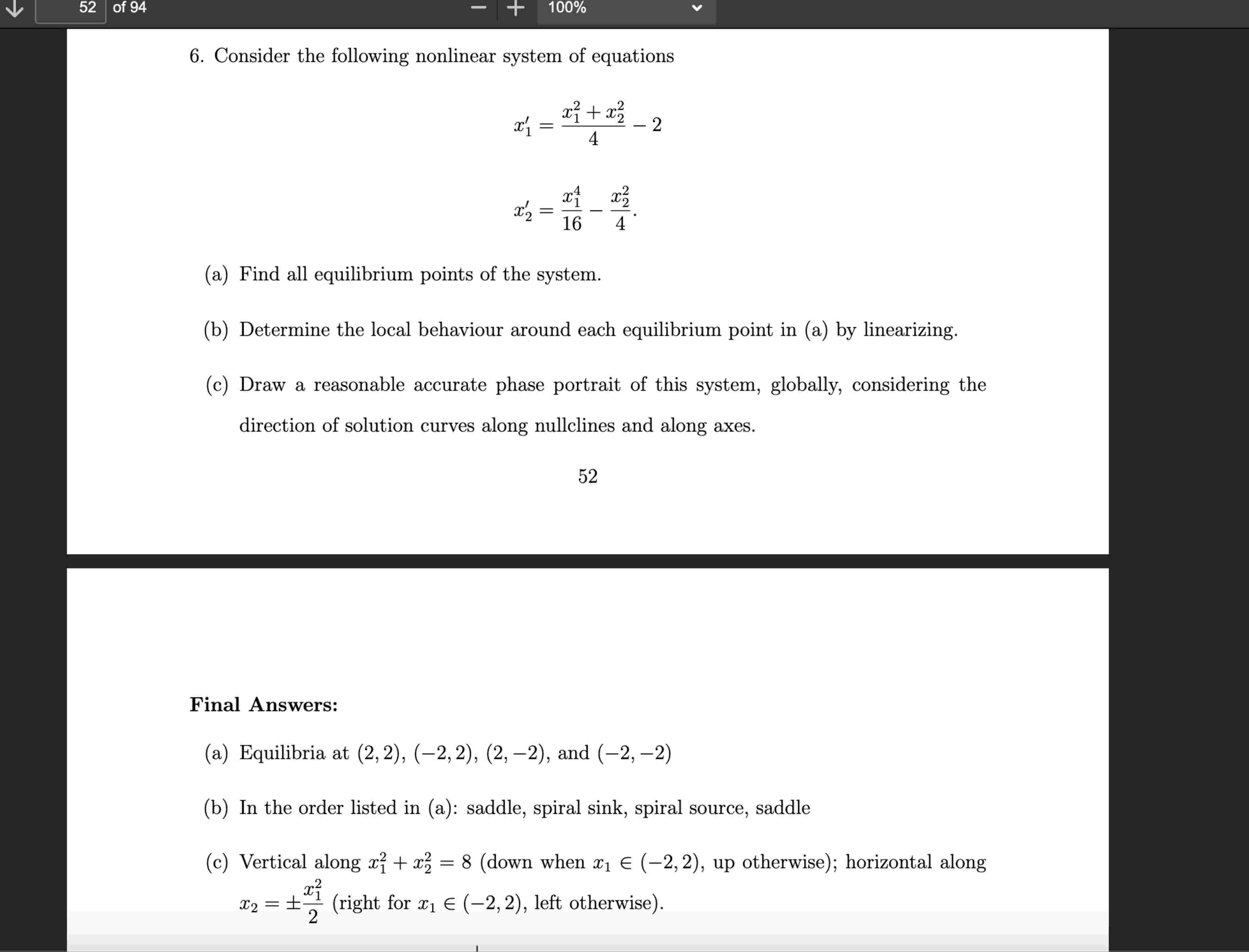Solved Consider the following nonlinear system of | Chegg.com