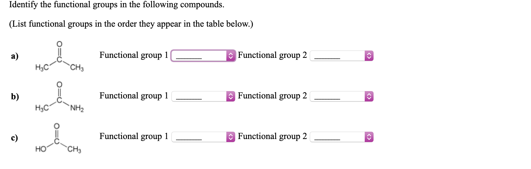 Solved Identify the functional groups in the following | Chegg.com