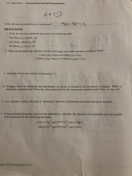 Solved: REPORT SHEET EXPERIMENT Electrochemical Cells And ... | Chegg.com