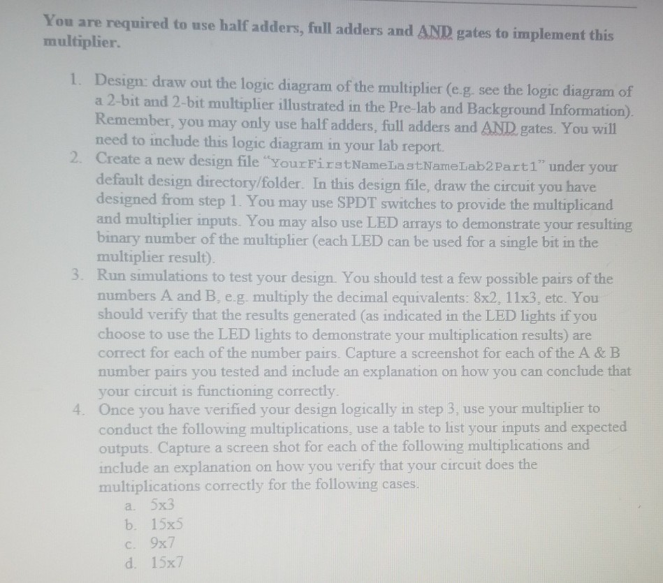 Solved In the part of the lab, you are required to design a | Chegg.com