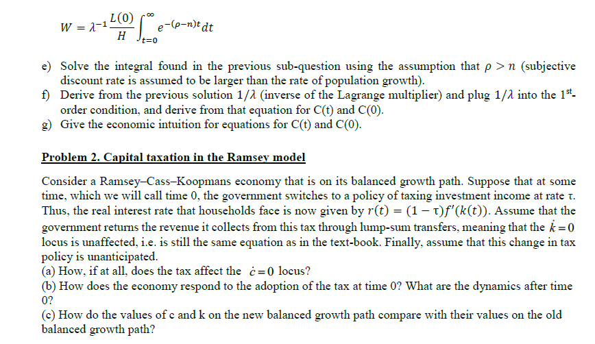 Problem 1. Budget constraint in the Ramsey model | Chegg.com