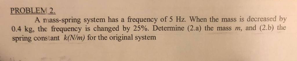 Solved PROBLEM 2 A mass-spring system has a frequency of 5 | Chegg.com