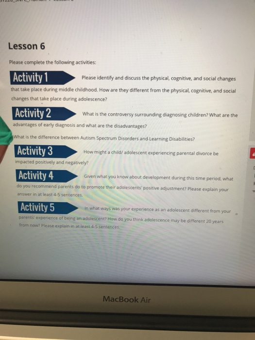 Solved Lesson 6 Please complete the following activities: | Chegg.com