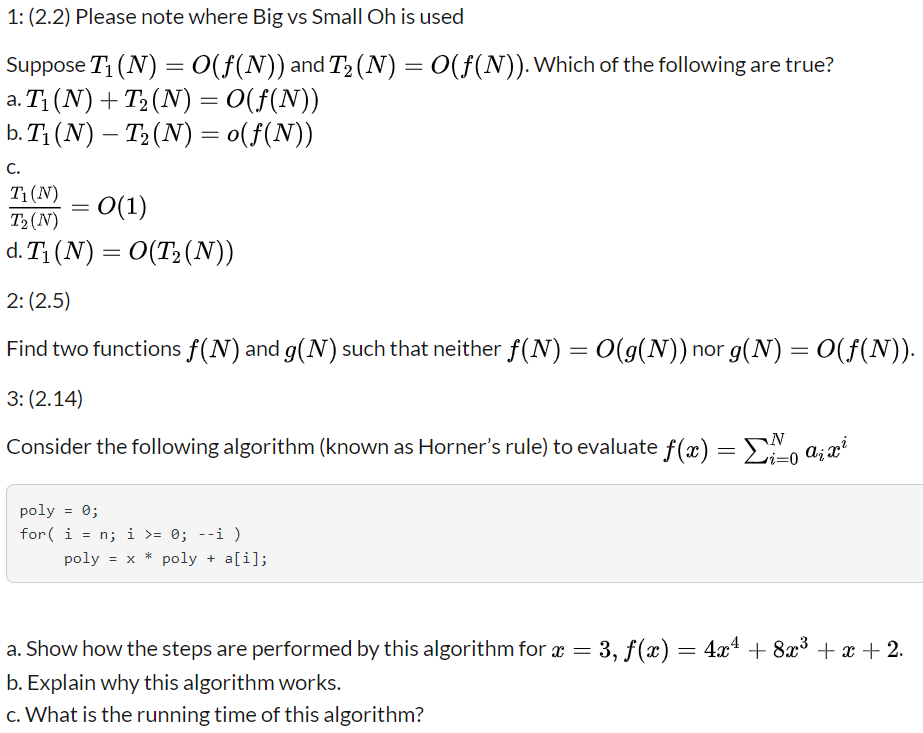 Solved 1 2 2 Please Note Where Big Vs Small Oh Is Used Chegg Com