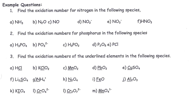 Solved Example Questions: 1. Find the oxidation number for | Chegg.com