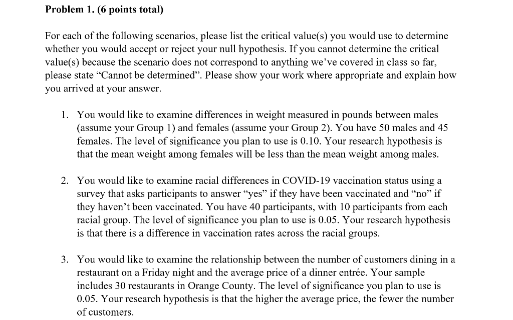 Solved Problem 1. (6 points total) For each of the following | Chegg.com