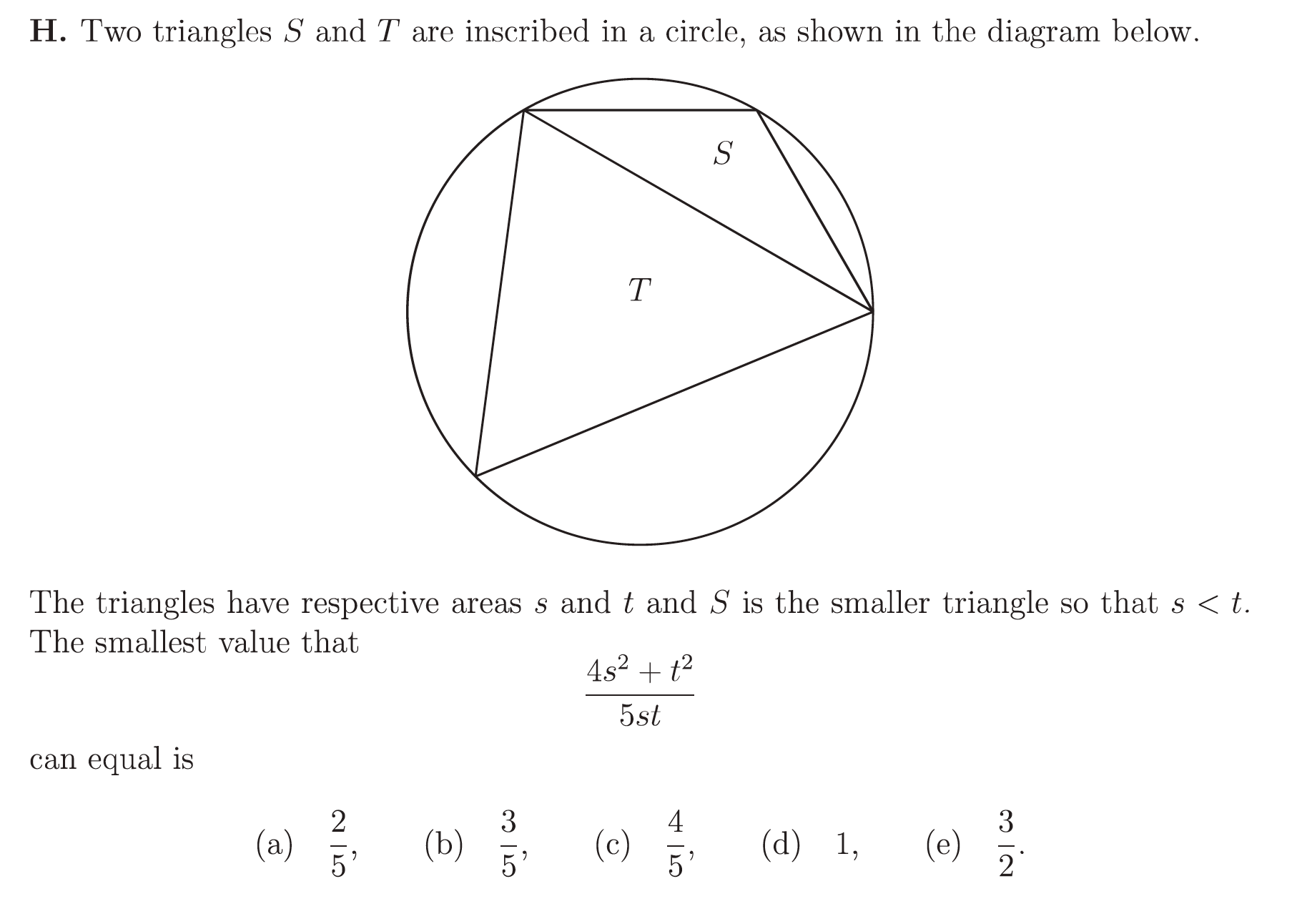 Solved H. Two triangles S and T are inscribed in a circle, | Chegg.com