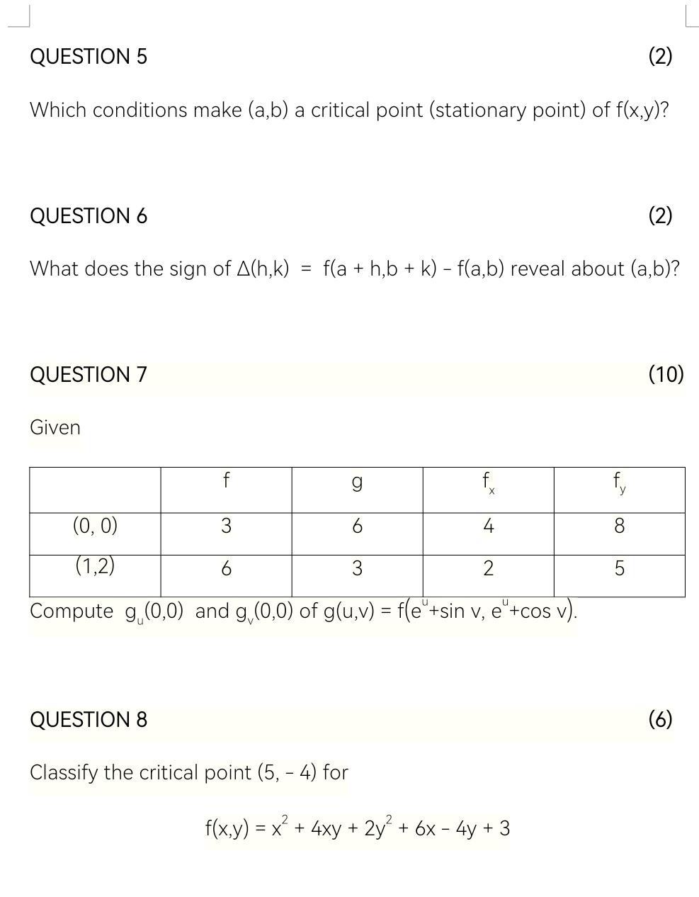 Solved Which Conditions Make (a,b) A Critical Point | Chegg.com