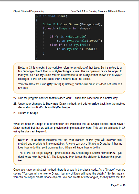 Object Oriented Programming Pass Task 4.1 – Drawing | Chegg.com