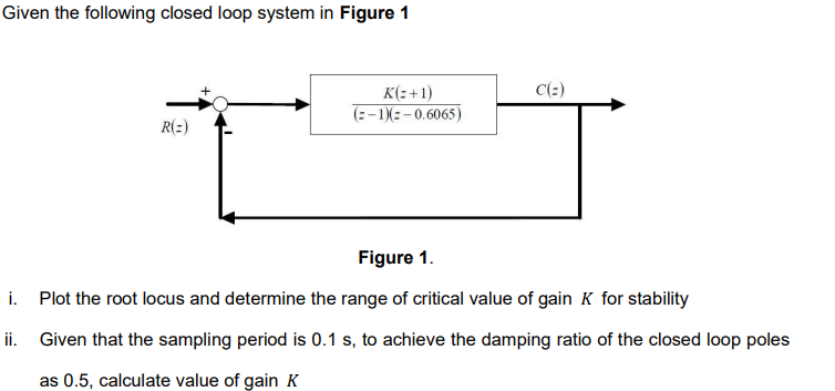 Solved Given the following closed loop system in Figure | Chegg.com