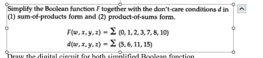 Solved Simplify The Boolean Function F Together With The | Chegg.com