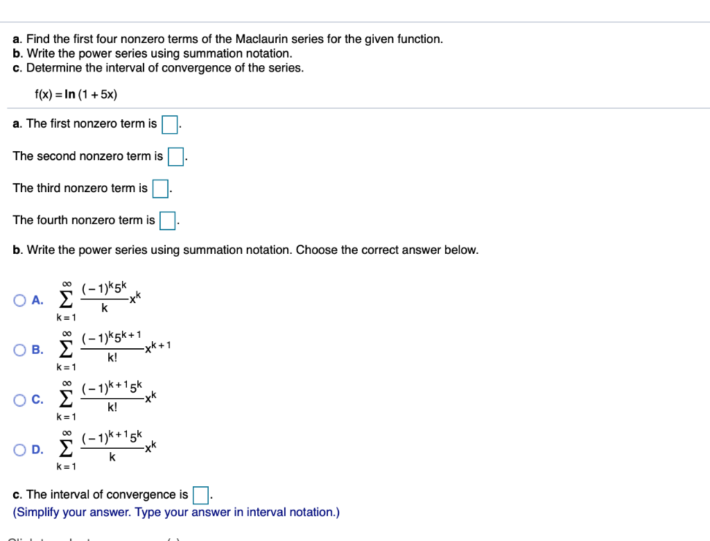 Solved A Find The First Four Nonzero Terms Of The Maclaurin 5841