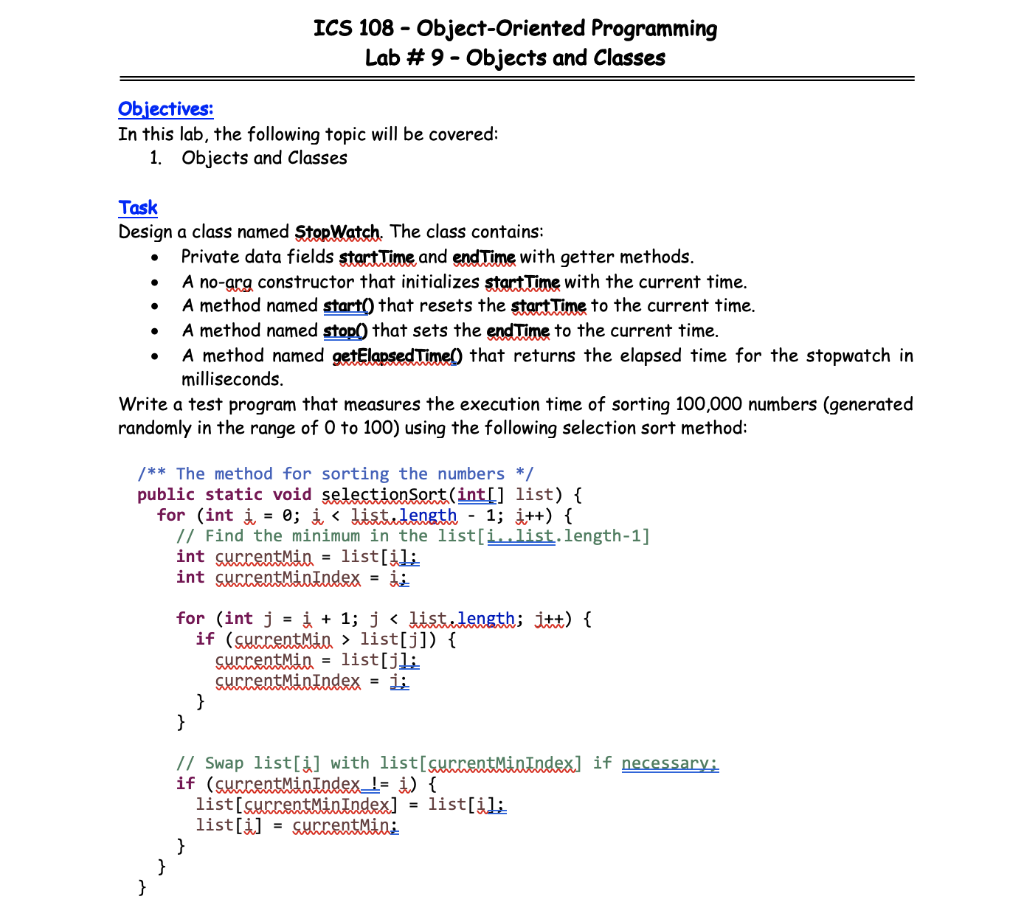 Solved ICS 108 - Object-Oriented Programming Project Design