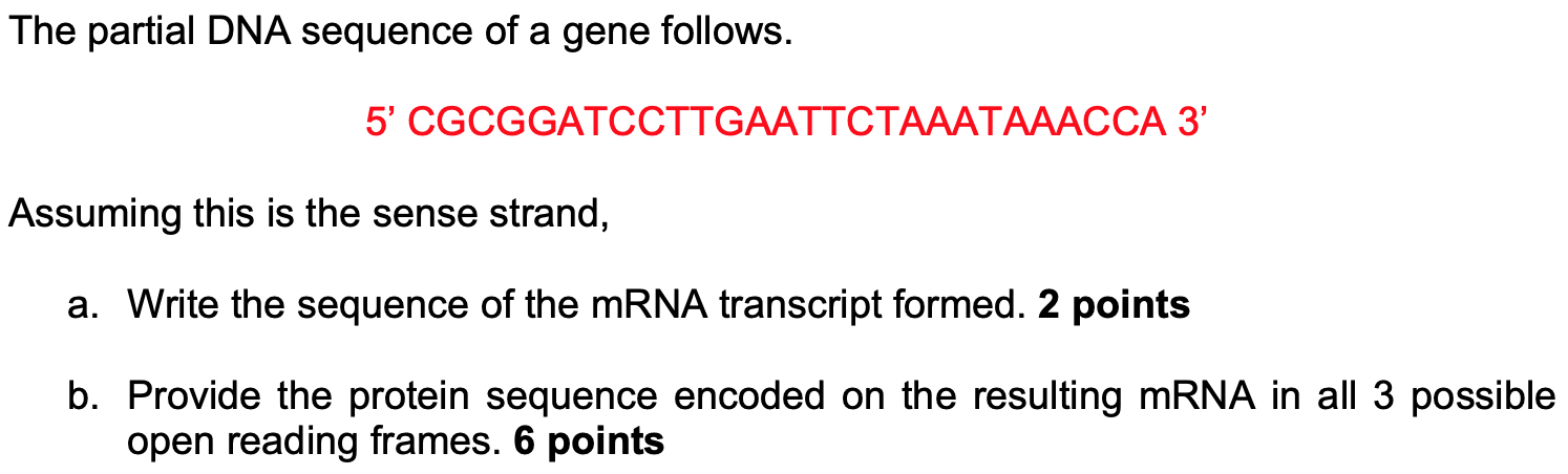 Solved The partial DNA sequence of a gene follows. 5' | Chegg.com