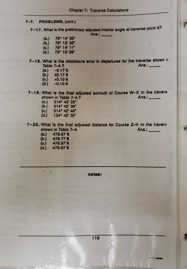 Chapter 7: Traverse Calculations 7-7. PROBLEMS, | Chegg.com