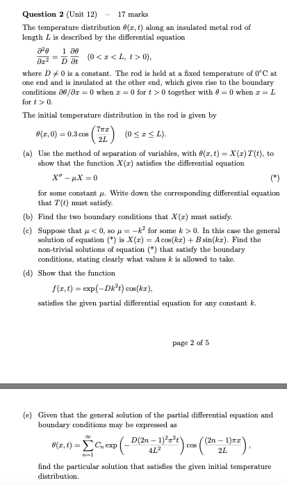 Question 2 (Unit 12) - 17 marks The temperature | Chegg.com