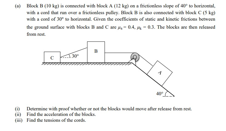 Solved (a) Block B (10 Kg) Is Connected With Block A (12 Kg) | Chegg.com