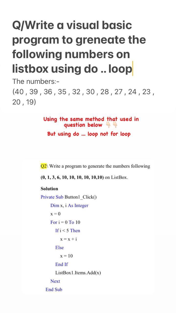 Solved Q/Write a visual basic program to greneate the | Chegg.com