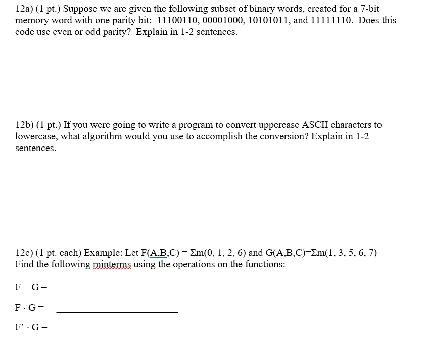 Solved 12a) (1 pt.) Suppose we are given the following | Chegg.com