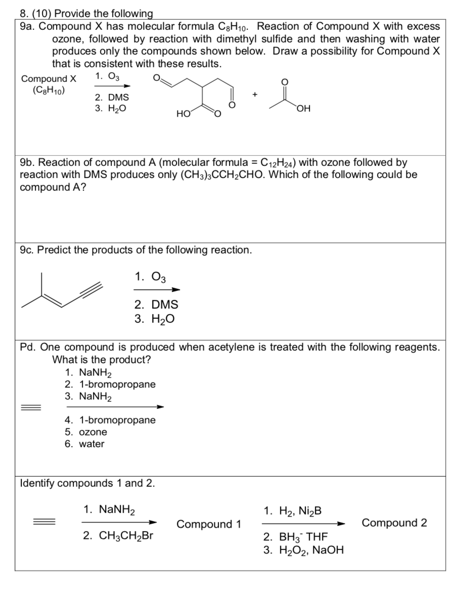 Solved 8. (10) Provide the following 9a. Compound X has | Chegg.com