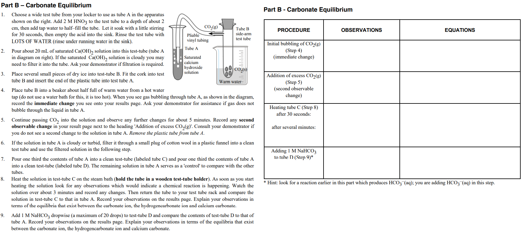 Solved Part B - Carbonate Equilibrium PROCEDURE OBSERVATIONS | Chegg.com