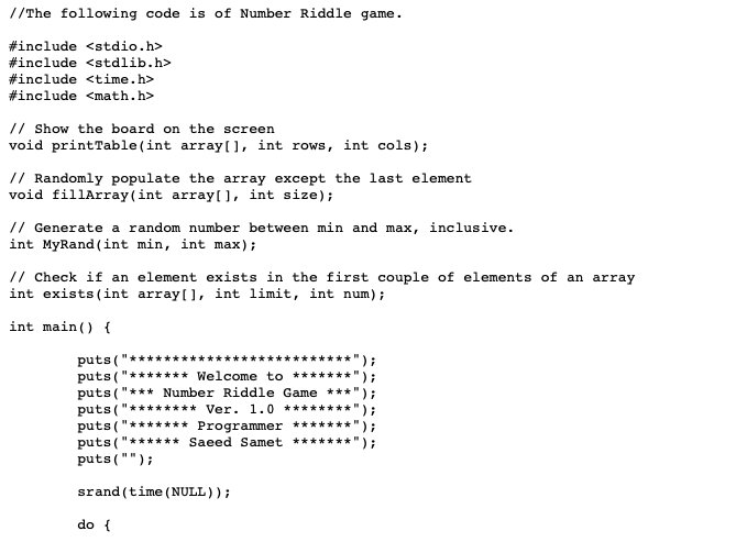 Solved Part 2: A: Brief introduction to the Number Riddle | Chegg.com