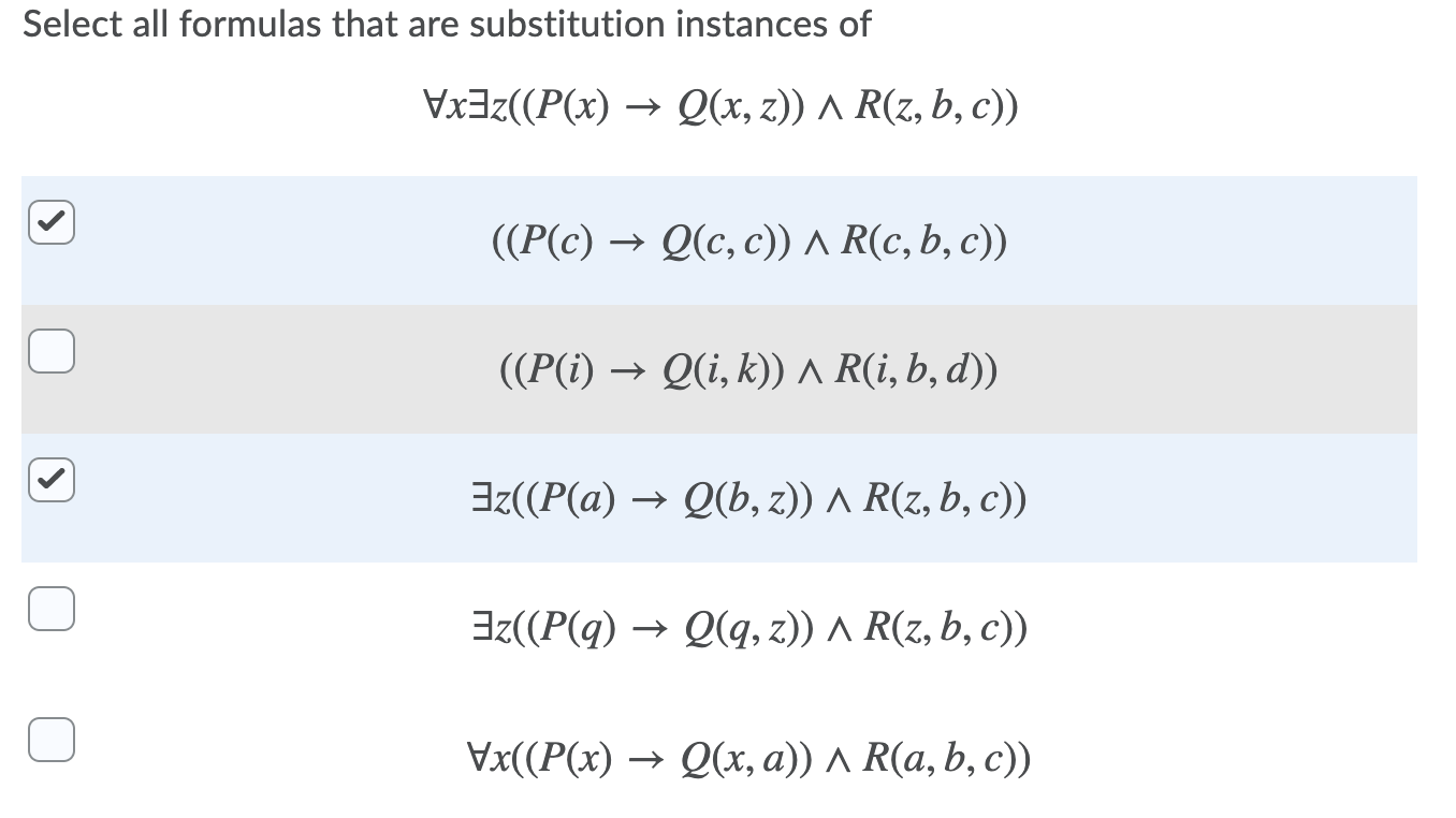 Solved Select All Formulas That Are Substitution Instance Chegg Com