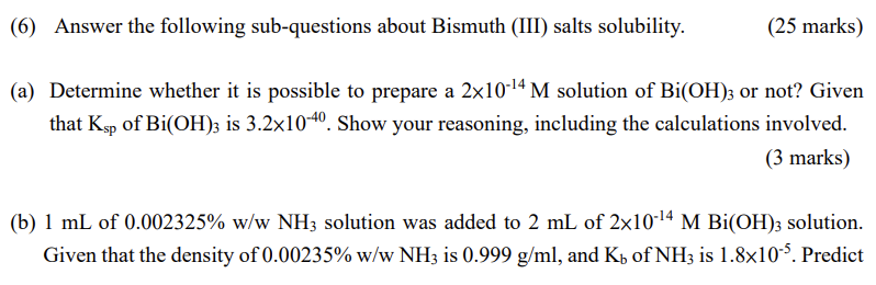 Solved (6) Answer the following sub-questions about Bismuth | Chegg.com