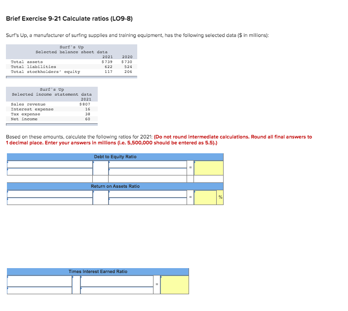 Solved Brief Exercise 921 Calculate ratios (LO98) Surf's