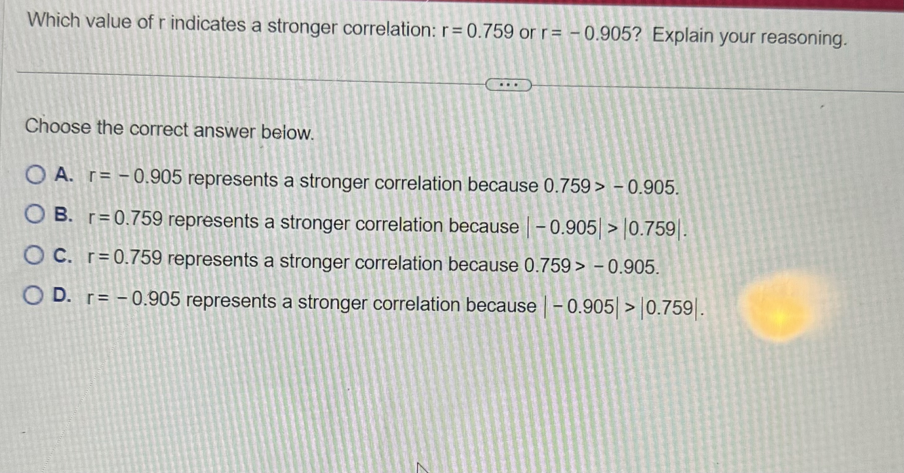 Solved Use the value of the correlation coefficient r to | Chegg.com