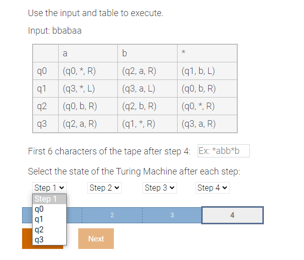 Solved Use The Input And Table To Execute. Input: Bbabaa A B | Chegg.com