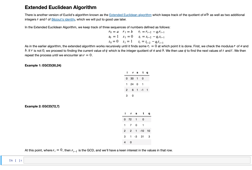 extended euclidean algorithm code