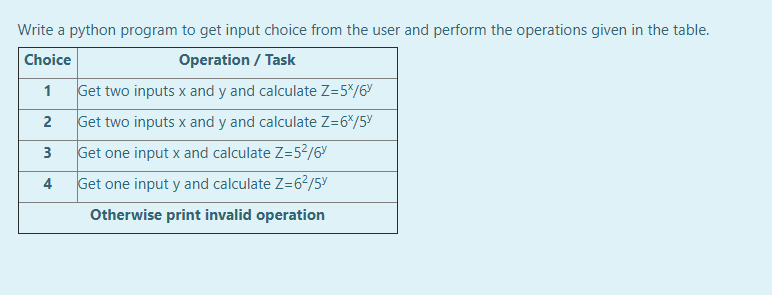 Solved Write a python program to get input choice from the | Chegg.com