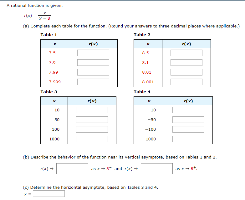 Solved A rational function is given (a) Complete each table | Chegg.com