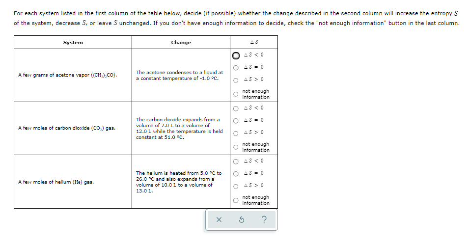 Solved For each system listed in the first column of the | Chegg.com